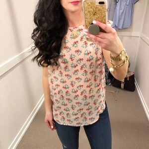 LOFT Floral Ruffle Floral Sleeveless Blouse